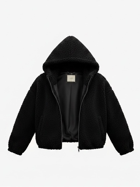 Lucky Brand Jackets & Blazers - Lucky Brand Black Teddy Sherpa Hooded Jacket Women’s L Oversized Full Zip Cozy